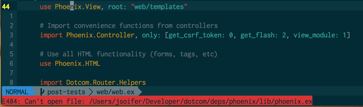 Navigating Phoenix's source code in Vim with ctags - Questions / Help 